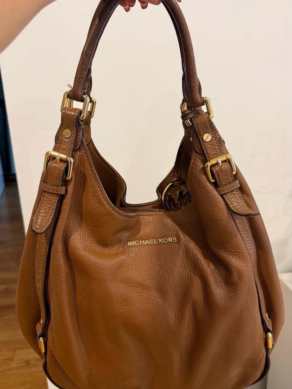 Michael Kors Cognac Pebbled Leather Shoulder Hobo